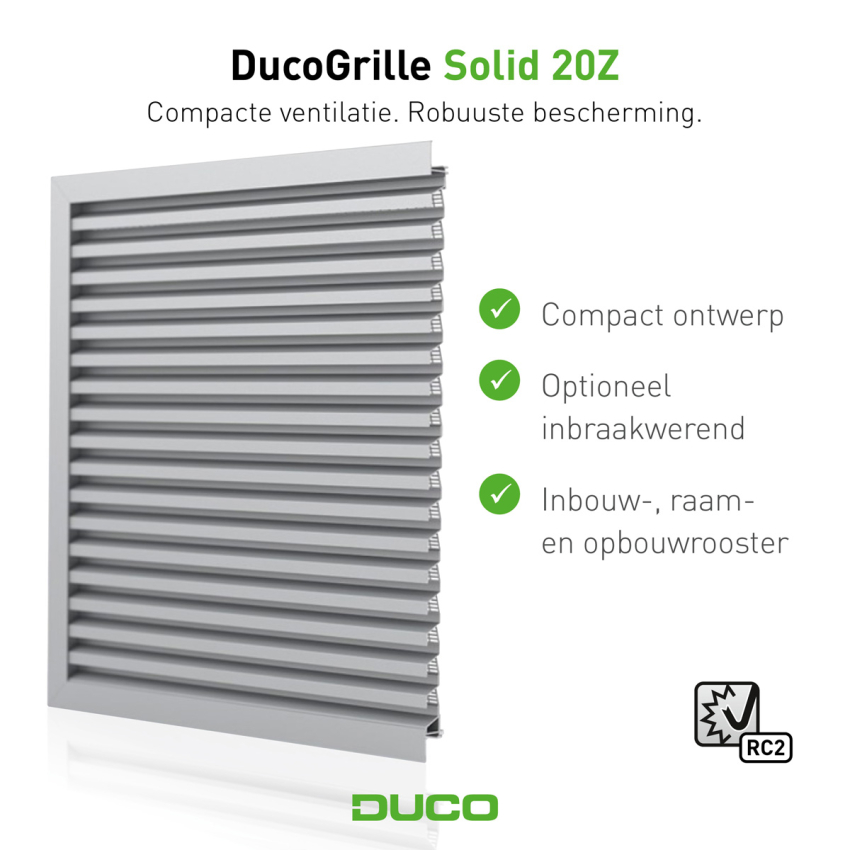 DUCO combineert compacte ventilatie met robuuste inbraakwering in nieuwe DucoGrille Solid 20Z
